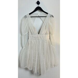 Anthropologie By Watters Macaron Tulle Embellished Pearl Mini Dress Size US 4